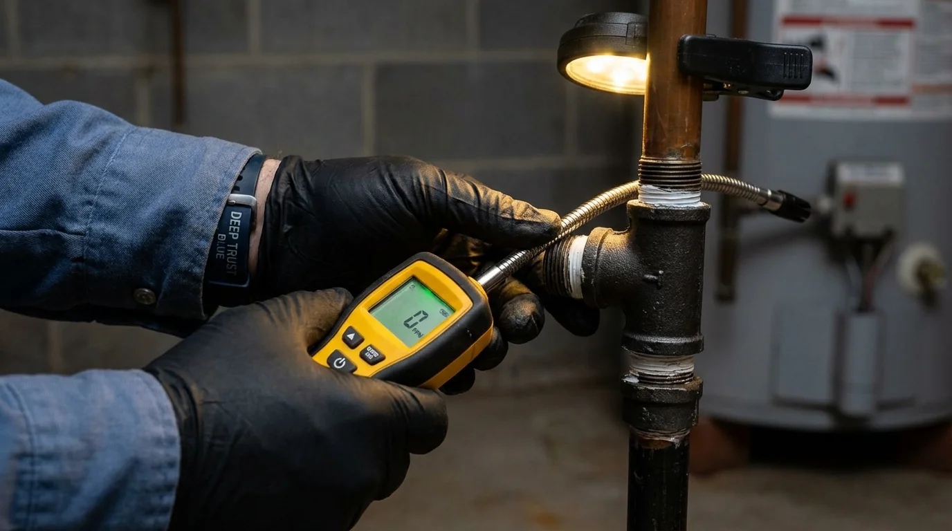 Gas leak detection with electronic sniffer by Johns Plumbing LLC in Marlette